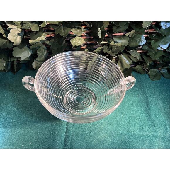 Vintage Clear Depression Glass “Manhattan” Large Footed Fruit Bowl 12” - Picture 2 of 12